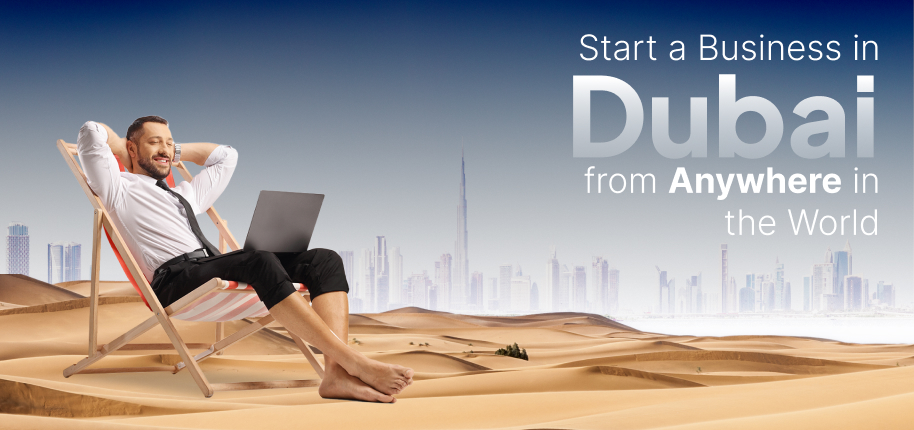 Global entrepreneur working remotely on Dubai business license